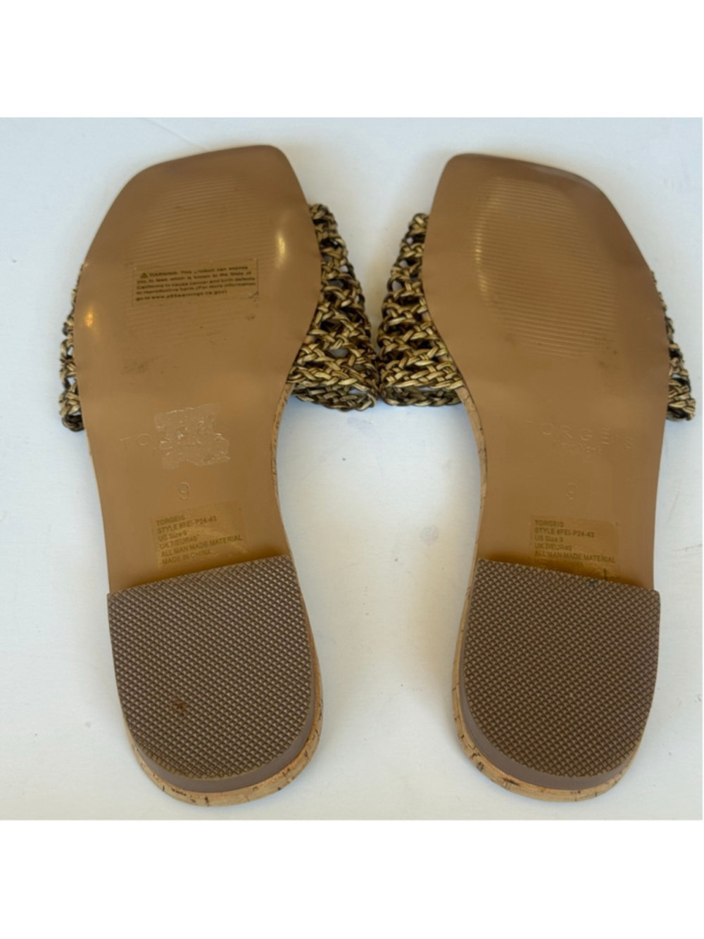Torgeis New York Woven Slide Sandals Women’s Size 9 Bronze Gold Cork Footbed Sum - Picture 6 of 7